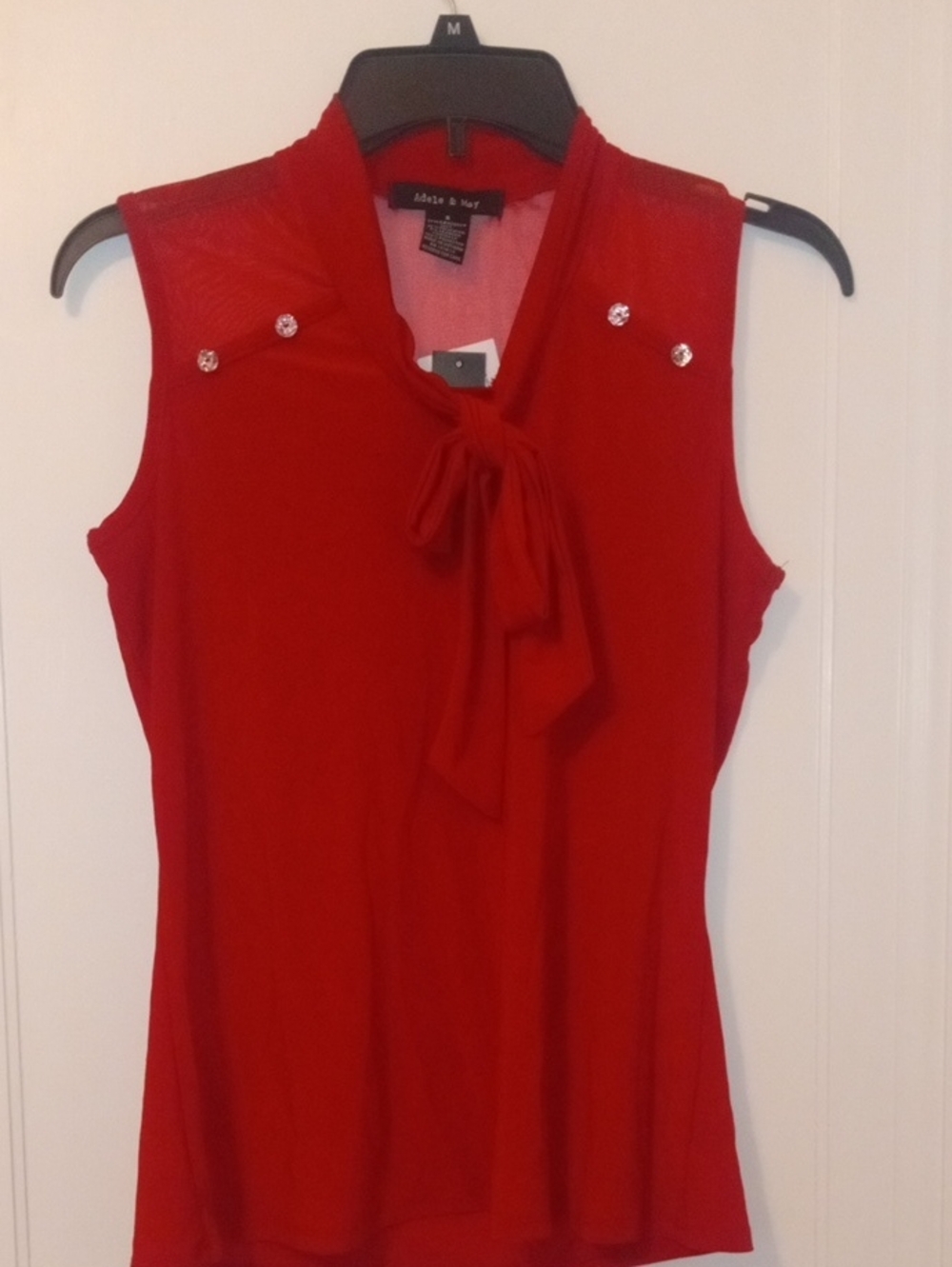 NWT women small red sleeveless top ,sheer accent at shoulders